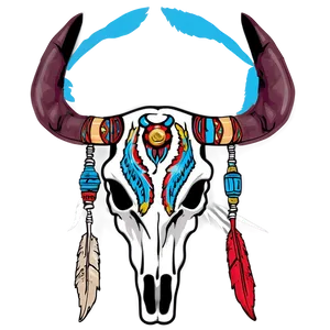 Bull Skull With Native American Headdress PNG 06122024 PNG
