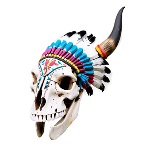 Bull Skull With Native American Headdress PNG Yud92 PNG