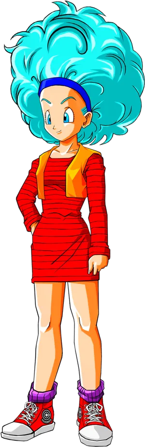Bulma Blue Hair Confident Stance PNG image