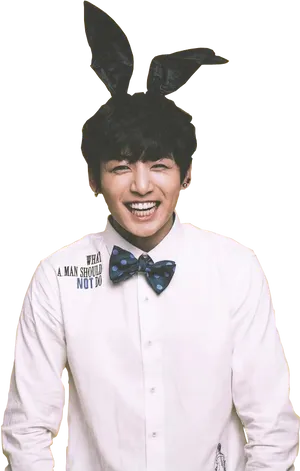Bunny Eared Smiling Man PNG