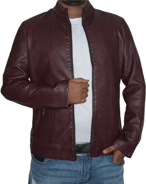 Burgundy Leather Jacket Men PNG image