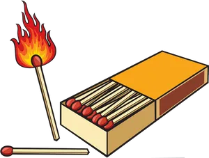 Burning Matchand Matchbox PNG image