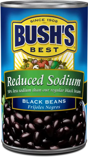 Bushs Reduced Sodium Black Beans Can PNG image