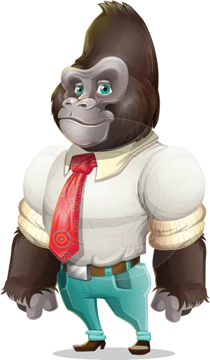 Business Casual Gorilla Cartoon PNG image