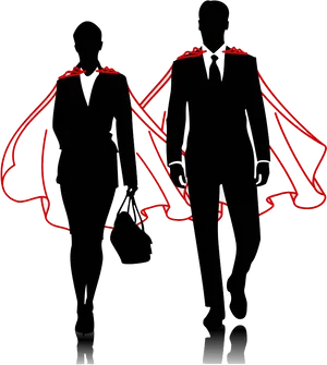 Business Couple Silhouetteswith Red Capes PNG image