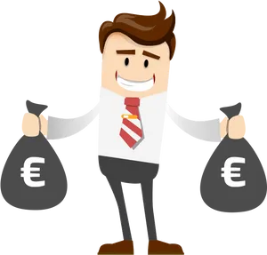 Businessman Holding Euro Money Bags Vector PNG