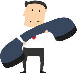 Businessman Holding Giant Phone Clipart PNG image