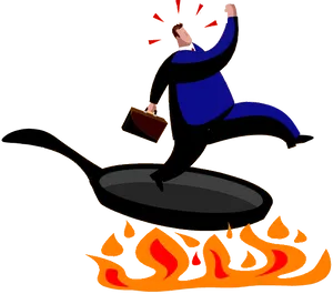 Businessman Jumping From Frying Pan PNG image