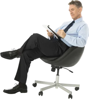 Businessman Relaxed Tablet Sitting Chair.png PNG image