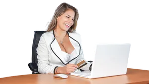 Businesswoman Online Purchase Smile PNG image