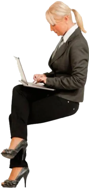 Businesswoman Using Laptop While Sitting PNG image