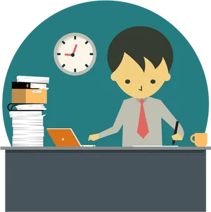 Busy Office Workerat Desk PNG image