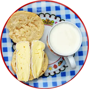 Buttered English Muffinand Milk Breakfast