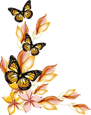 Butterflies_and_ Floral_ Border_ Design PNG image