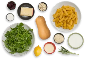 Butternut Squash Pasta Ingredients Top View PNG image