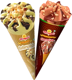 Butterscotchand Chocolate Kulfi Cones PNG image