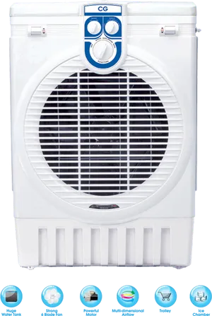 C G White Air Cooler Front View PNG image