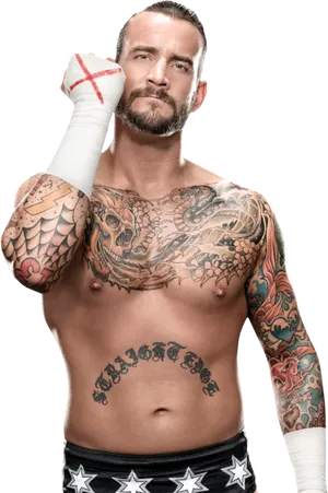 C M Punk Tattooed Wrestler Pose PNG image