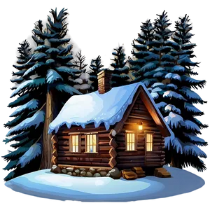 Cabin In Snowy Forest PNG Bxy37