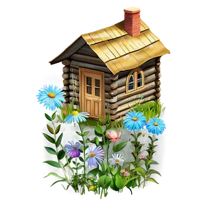 Cabin Surrounded By Wildflowers PNG 05242024