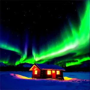 Cabin Under The Northern Lights Png 76 PNG image