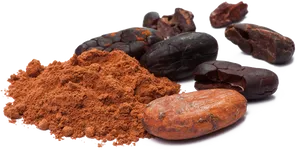 Cacao Beansand Powder PNG image