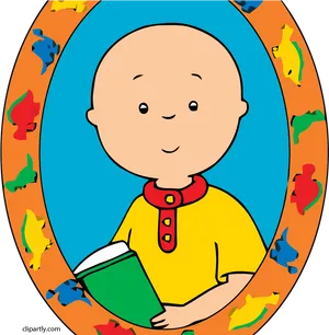 Caillou Cartoon Character Holding Book PNG image