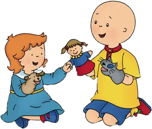 Caillouand Friends Playing With Toys PNG image