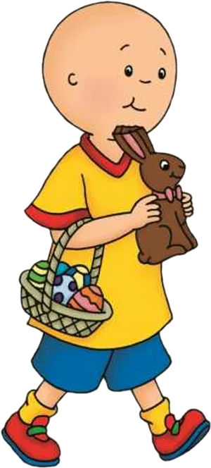 Caillouwith Easter Basketand Chocolate Bunny PNG image