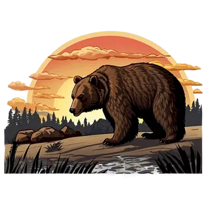 California Bear Sunset Scene PNG Dth13