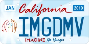 California I M A G I N E License Plate2019 PNG image