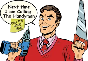 Calling The Handyman Comic Style Illustration PNG image