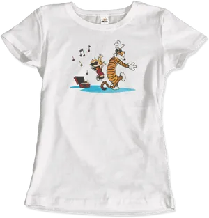 Calvin Hobbes Dancing T Shirt Graphic PNG image