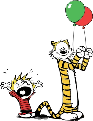 Calvinand Hobbes Balloon Celebration PNG image