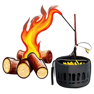 Campfire And Fishing Rod PNG 05242024