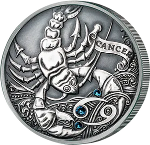 Cancer Zodiac Silver Coin PNG image