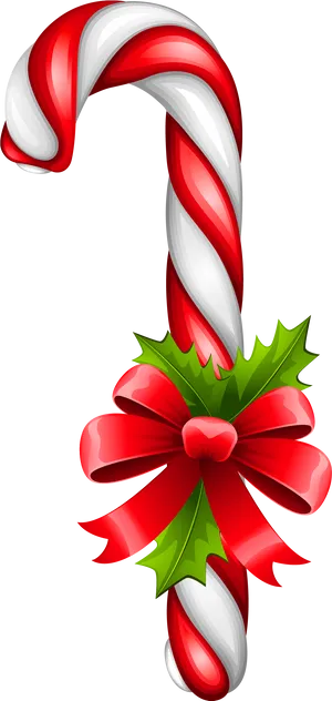 Candy Cane With Red Bow Christmas Decoration PNG image