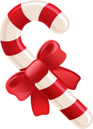 Candy Cane With Red Bow Christmas Decoration PNG image