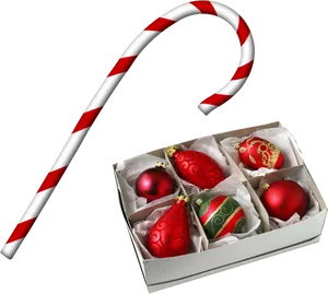 Candy Caneand Christmas Ornaments PNG image