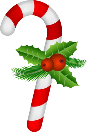 Candy Canewith Holly Decoration PNG image