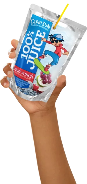 Capri Sun Fruit Punch Pouchin Hand PNG image