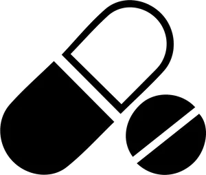 Capsule Pill Icon Blackand White PNG image