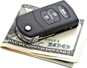 Car Key Over100 Dollar Bills PNG image