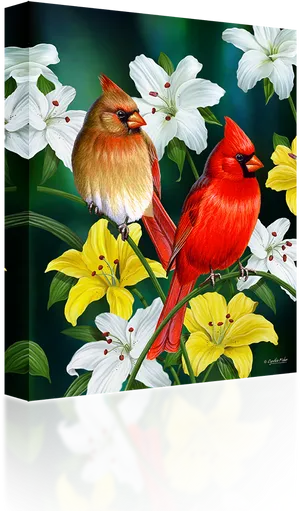 Cardinalsand Lilies Artwork PNG image