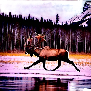 Caribou Crossing Snowy Field PNG 06292024 PNG