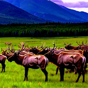 Caribou Herd Against Mountains PNG Vex49 PNG