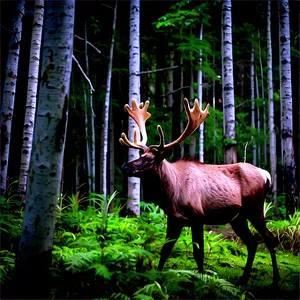 Caribou In Dense Forest PNG Aud