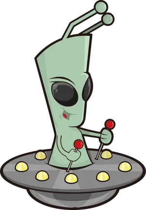 Cartoon Alien Controlling Spaceship PNG image