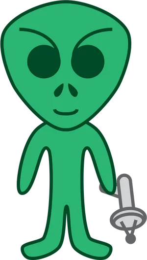 Cartoon Alien Holding Sword PNG image