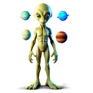 Cartoon Alien With Planets PNG Lrp PNG